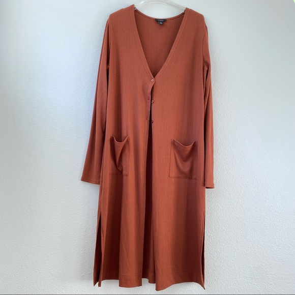 029. NWOT Halogen Ribbed Side Slit Open Button Front Long Maxi Sweater - Picture 1 of 12